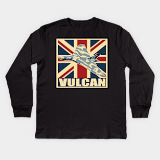 RAF Vulcan Bomber Aircraft War Plane Airplane Vintage UK Union Jack Kids Long Sleeve T-Shirt